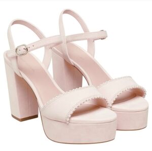 🩷🔹️STUART WEITZMAN🔹️rosewater Suede Dancer Pearl Platform Sandals